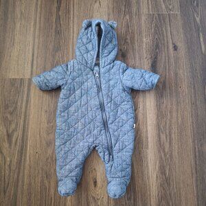 💙 Baby Gap Quilted Chambray Bear One Piece Size 0-3 months Warm Cozy Fall Winte